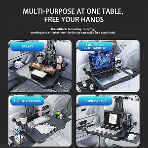 Автомобильный столик-поднос на спинку сиденья, складной и регулируемый органайзер на сиденье, многофункциональный столик на руль, поворотный держатель для ноутбука, аксессуары для путешествий, для долгих поездок synthetic.ua - Фото 1