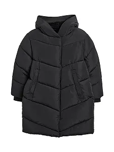 Водонепроницаемое стеганое пальто для девочек Next с подкладкой из искусственного меха и капюшоном - Фото 1