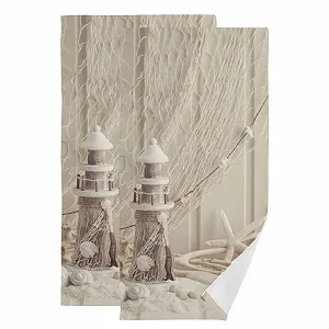 Набір з 2 рушників Nautical Shells Fishing Net Sea Lighthouse Starfish м'які абсорбуючі декоративні для готелю та спортзалу - Фото 1