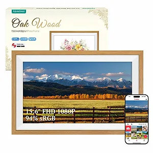 Цифровая фоторамка Apveelveer 15.6" WiFi 1920 x 1080 FHD IPS Touch Screen 32 ГБ Oak Wood 94% sRGB - Фото 1