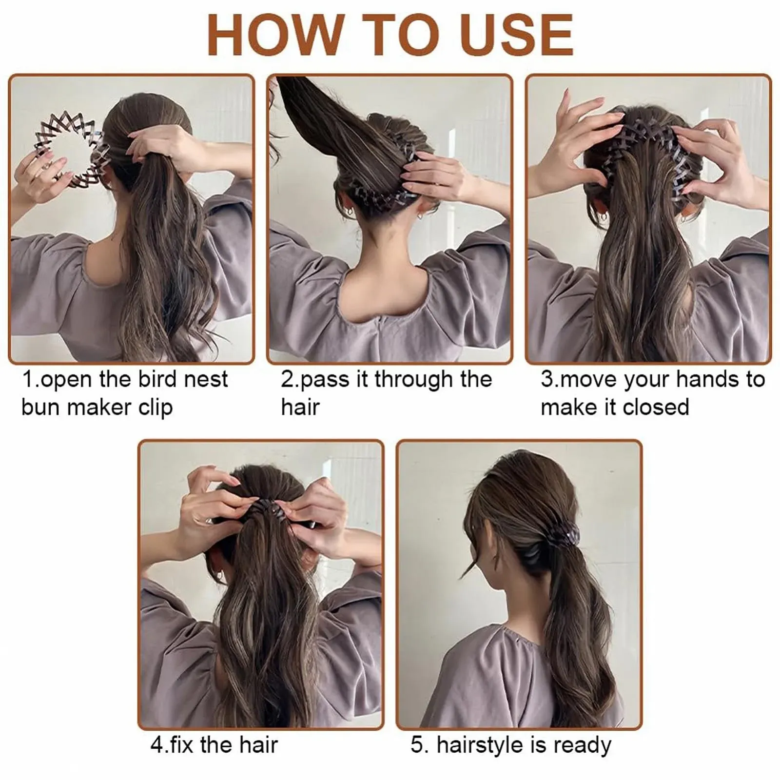 Заколка для волос Птичье гнездо, Шпилька для волос Птичье гнездо - 7 x Шпильки для волос, Расширяемый пучок для волос, Держатель для хвостика Птичье гнездо, Резинки, Аксессуары для волос, фото №6