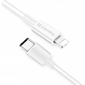 Дата кабель USB Type-C to Lightning 1.0m 3A white ColorWay (CW-CBPDCL032-WH) - Фото 1