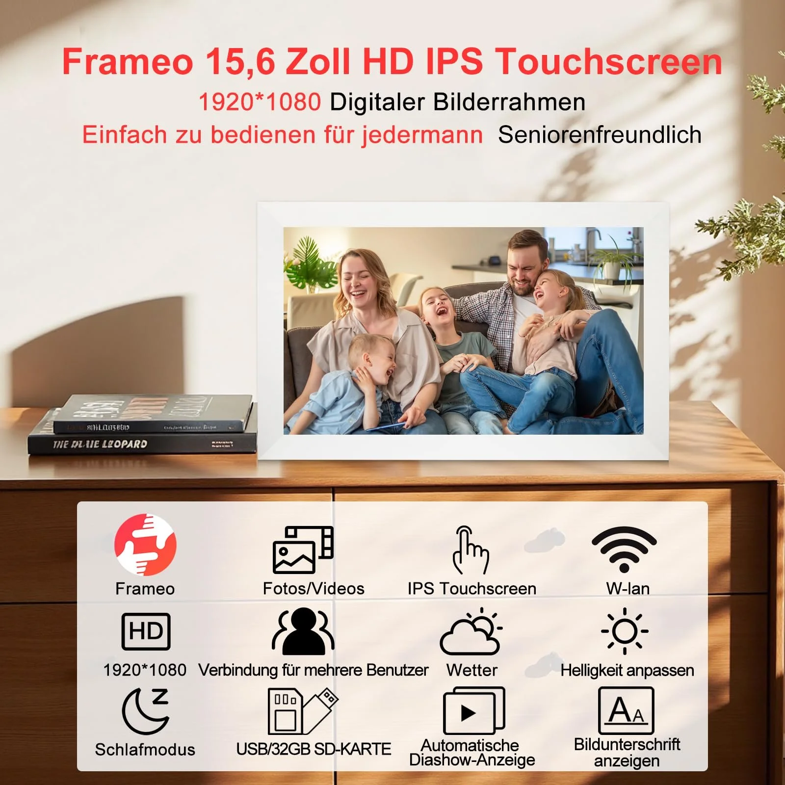 Цифровая фоторамка Frameo 15.6 дюйма WiFi 1920 x 1080 IPS FHD Touch 32GB Белая, фото №3