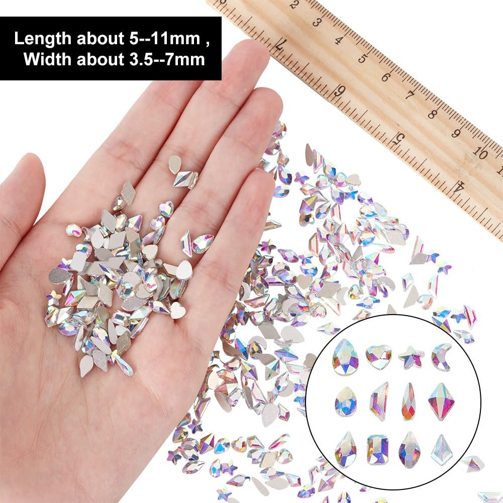 Стразы для ногтей стеклянные 400 штук разных форм, плоские кристаллы для ногтей, украшения для DIY поделок, дизайн ногтей, макияж, наряды, фото №2
