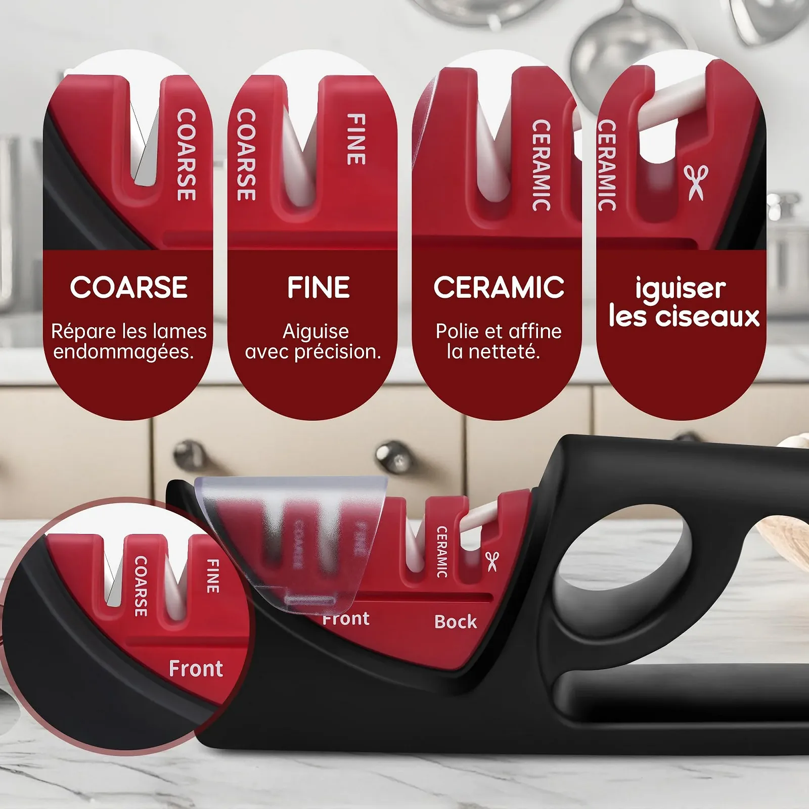 Точилка для ножів ручна 4-in-1 професійна з керамічним каменем, карбідом вольфраму та алмазним напиленням нековзна, фото №2