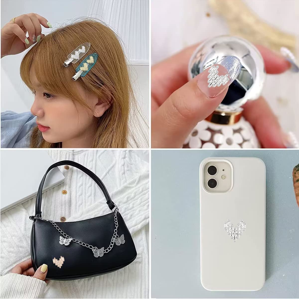 Прикраса для нігтів Серце, 80 шт, блискучі 3D камені у формі серця аксесуари для манікюру, DIY вироби, золото, срібло, рожеве золото, фото №6