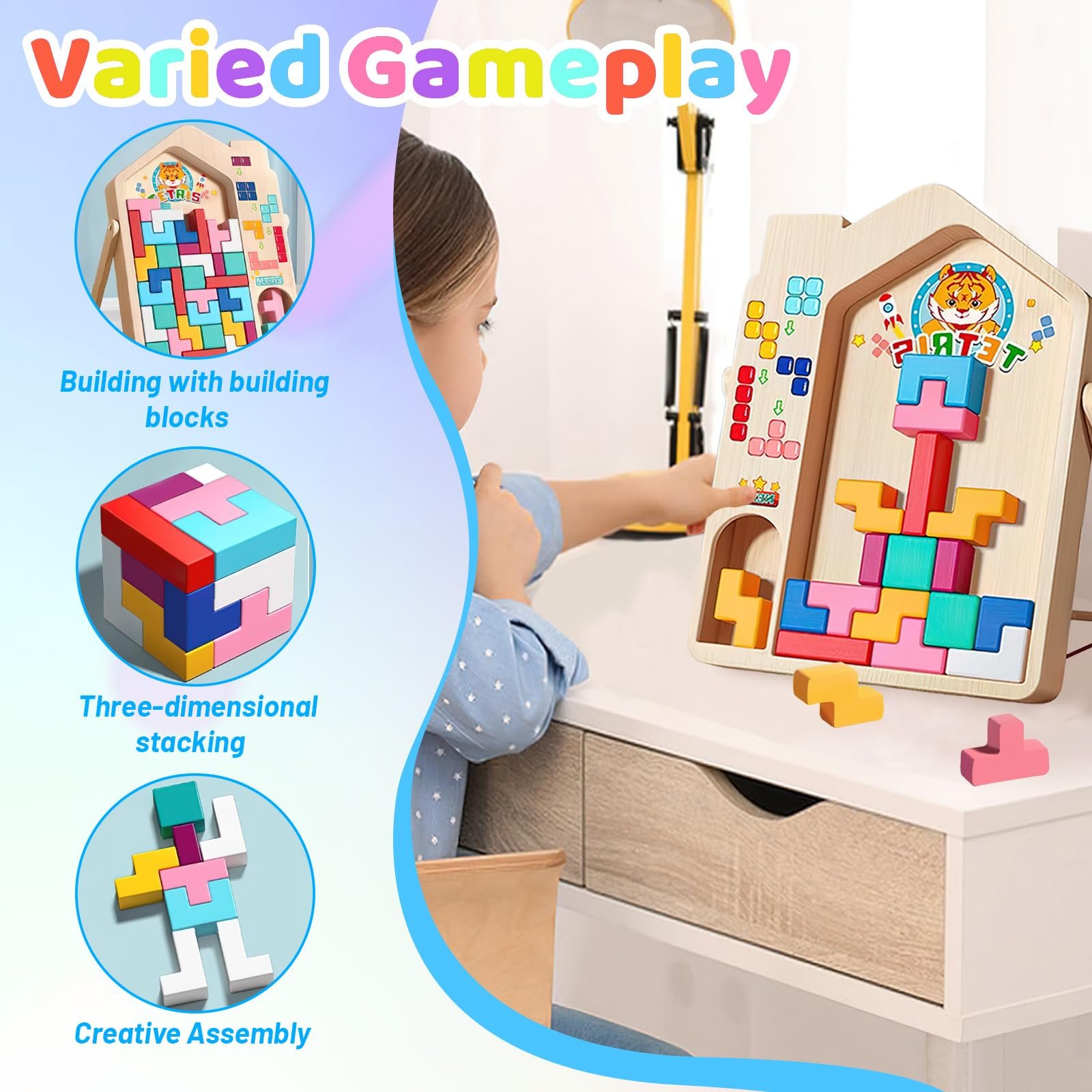 Деревянный пазл panemy Tetris Game 40 блоков Montessori, фото №5