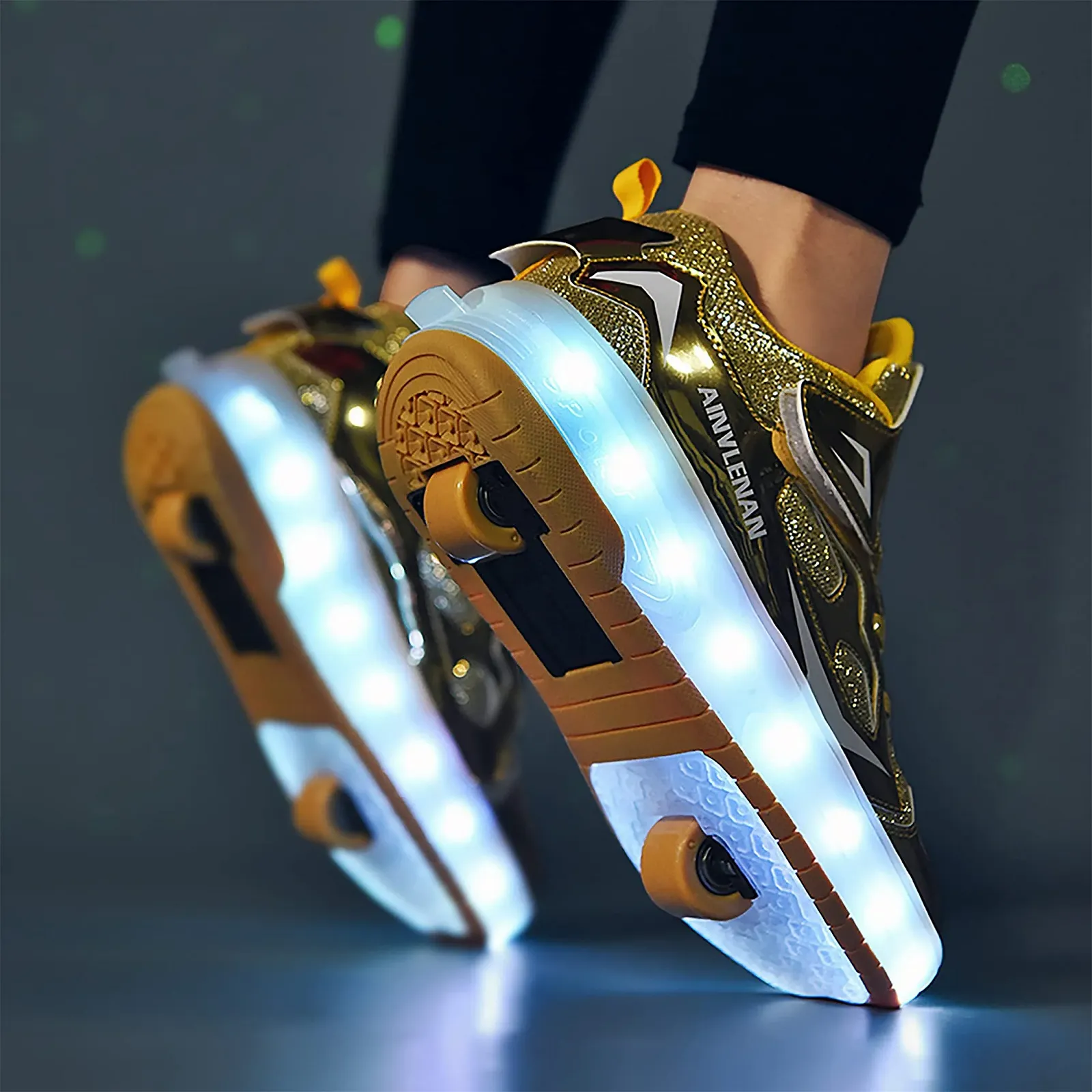 Кроссовки Скейт с LED подсветкой для мальчиков и девочек с колесами, автоматические выдвижные, комфортные, для спорта на открытом воздухе для детей, фото №3