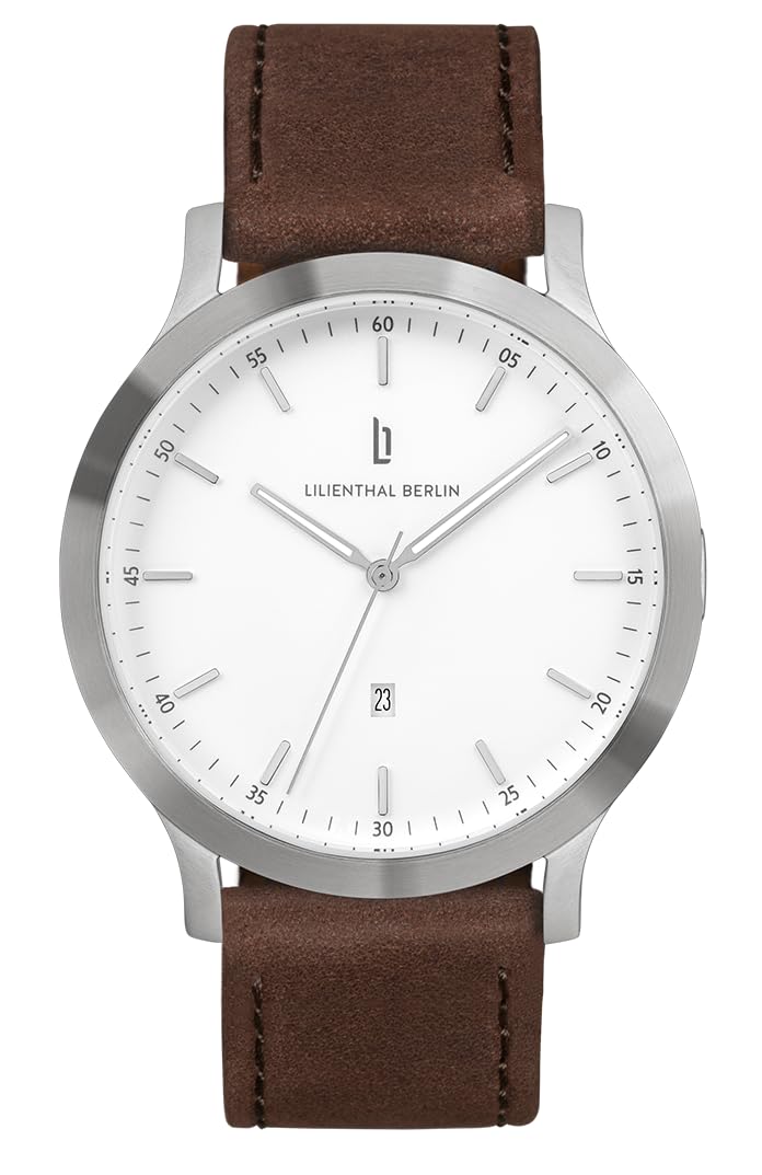 Часы Lilienthal Berlin Huxley Кварцевые Серебро Белый с Коричневым Кожаным Ремешком, фото №1 Часы Lilienthal Berlin Huxley Кварцевые Серебро Белый с Коричневым Кожаным Ремешком, фото №1