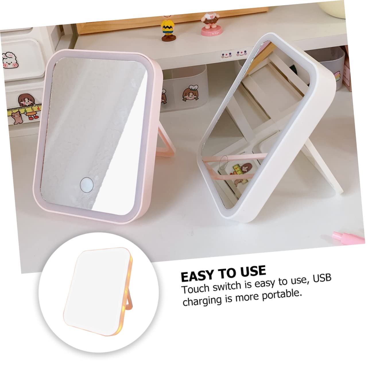 Зеркало Angoily Kosmetikspiegel 1 STK подсвеченное для макияжа японское LED диодное настольное для путешествий с подсветкой пластиковое белое складное настольное, фото №7 Зеркало Angoily Kosmetikspiegel 1 STK подсвеченное для макияжа японское LED диодное настольное для путешествий с подсветкой пластиковое белое складное настольное, фото №7