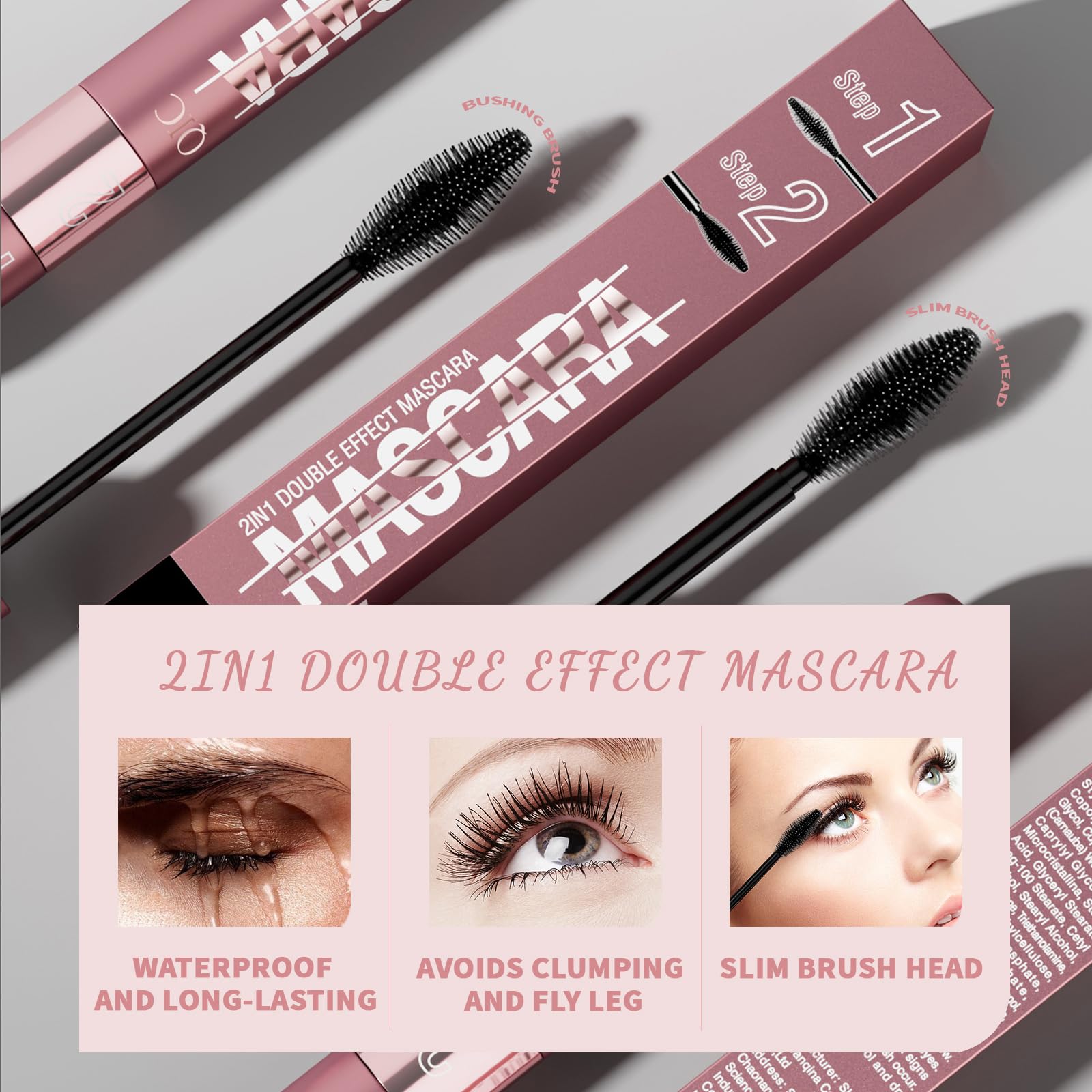 Mascara XiXiRan 2-in-1, водостойкая для чувствительных глаз, длинные густые объемные ресницы, фото №5