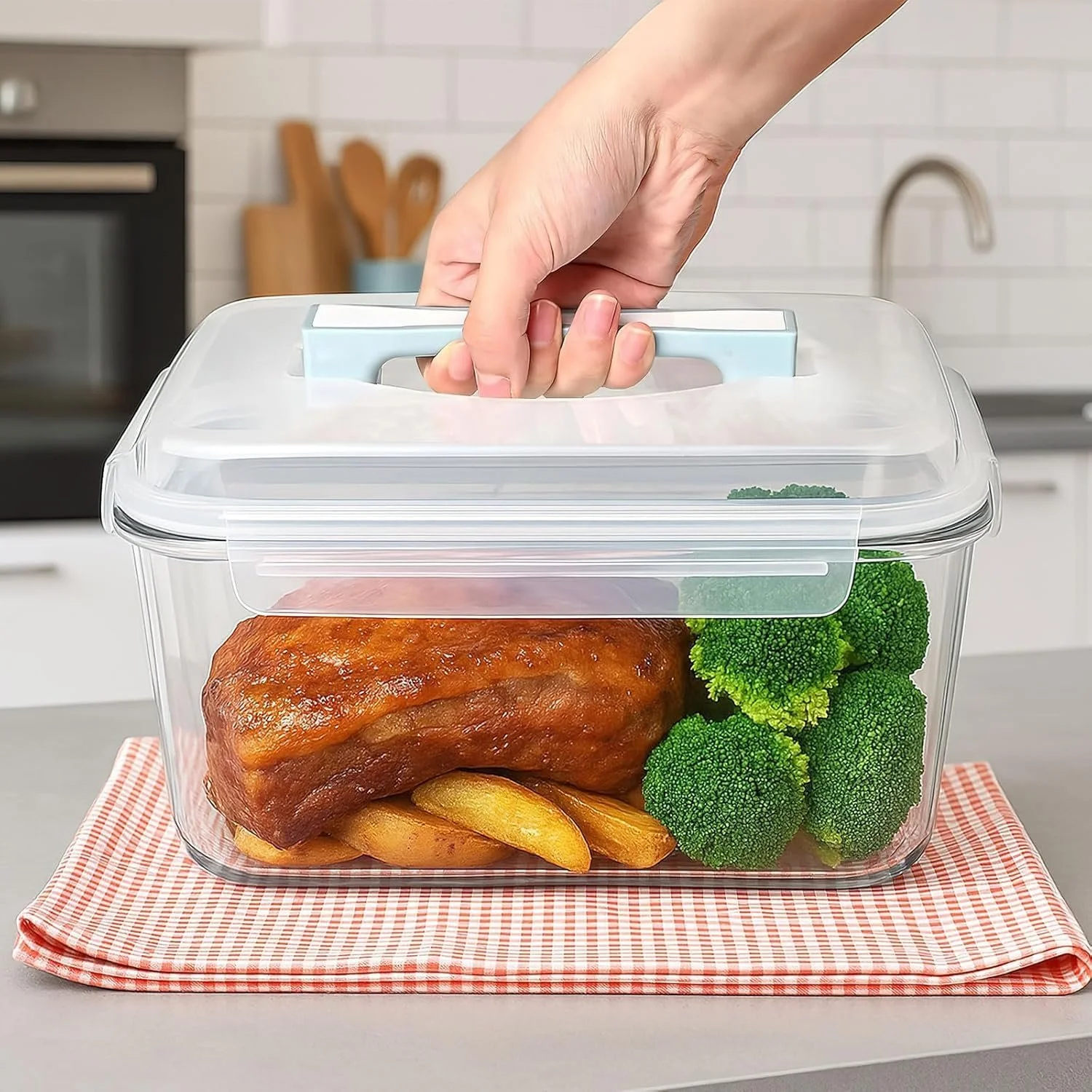 Контейнер для їжі 5.6 л Скляний прямокутний з кришкою Герметичний XL, фото №6