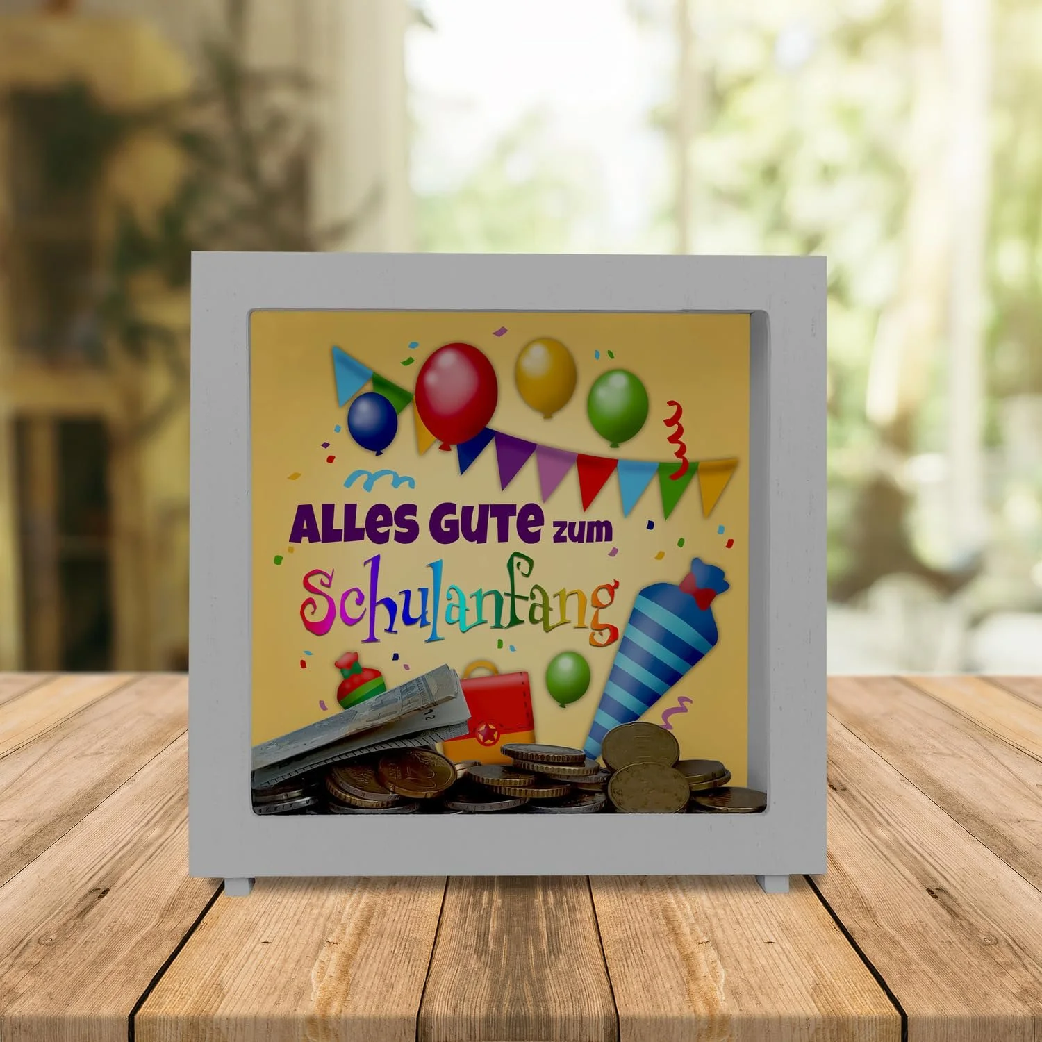 Скарбничка-рамка Alles Gute zum Schulanfang дерев'яна до початку школи, фото №2