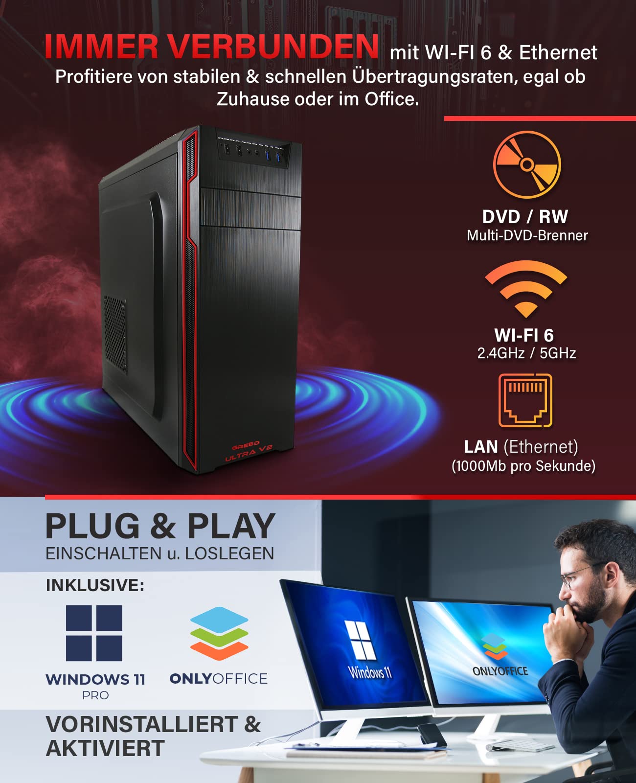ПК Greed Ultra V2 AMD Ryzen 7 5700G 32GB RAM 1TB SSD + 1TB HDD, фото №5
