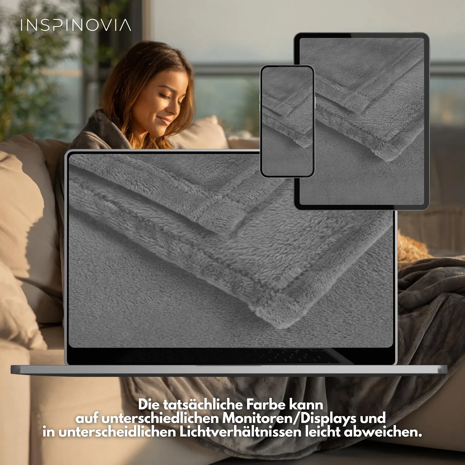 Покривало з мікрофібри INSPINOVIA Фліс 150 x 200 см з сумкою Сірий, фото №8