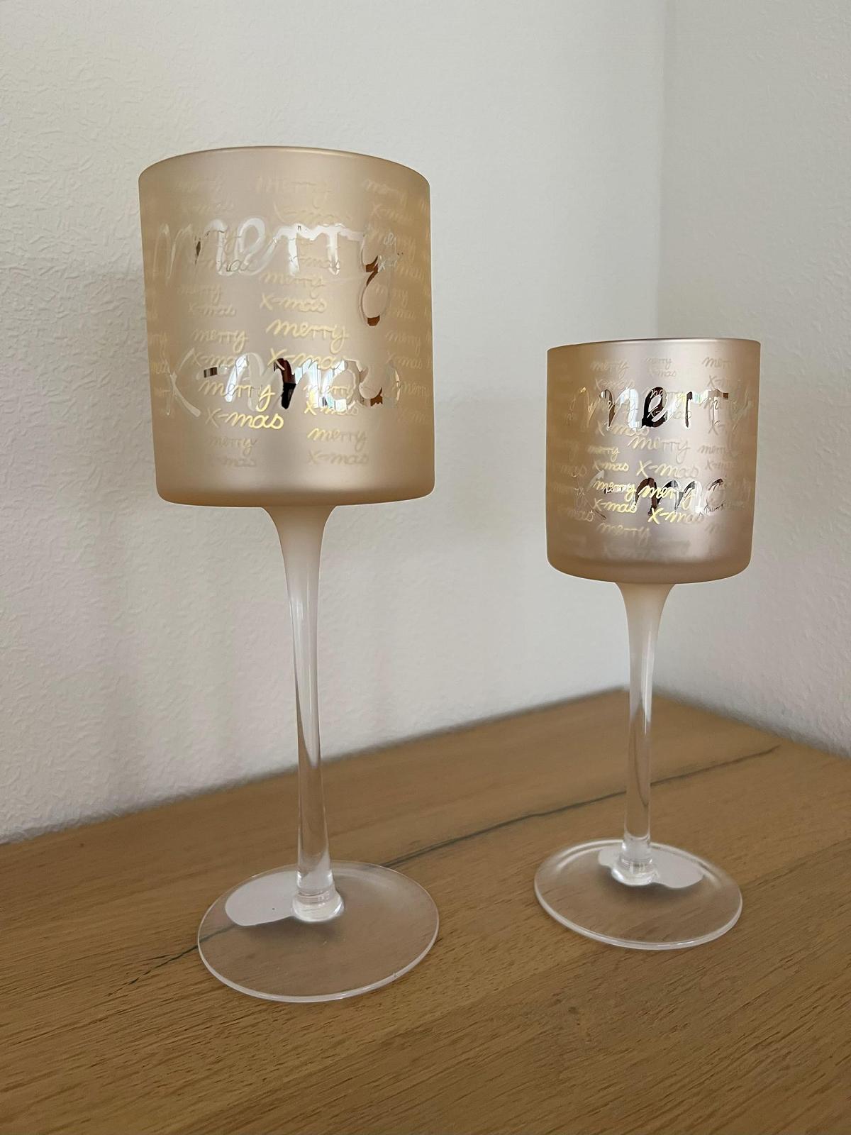 Набір підсвічників 2-штучний Скло Ліхтар Чашка Висота 20/25 см Золотий Внутрішній Сріблястий Зимовий ліс, фото №2