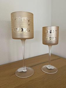 Набір підсвічників 2-штучний Скло Ліхтар Чашка Висота 20/25 см Золотий Внутрішній Сріблястий Зимовий ліс synthetic.ua - Фото 1