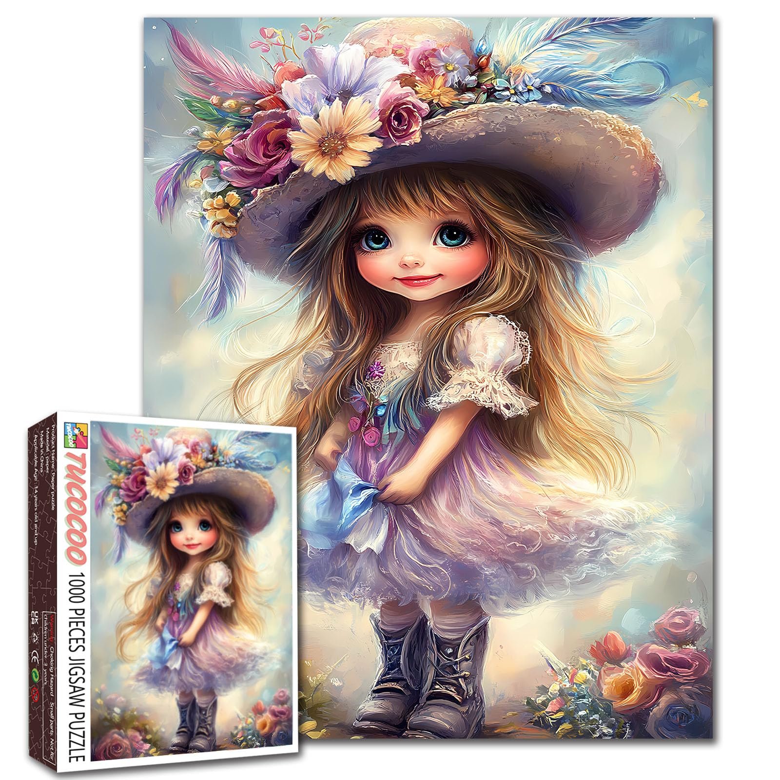 Пазл Tucocoo Fantasy Art Милая девочка 1000 деталей Flower Hat цветной 70 х 50 см, фото №1