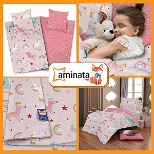 Детское постельное белье Aminata kids 135 x 200 см, рисунок единорога, хлопок, на молнии, розовый/радуга synthetic.ua - Фото 1