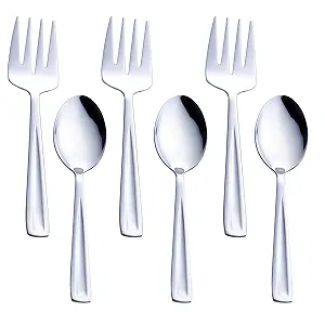 Набор сервировочных ложек и вилок GoGeiLi из нержавеющей стали, включает 3 большие сервировочные ложки и 3 сервировочные вилки, 241 см, набор кухонных принадлежностей для кейтеринга, можно мыть в посудомоечной машине - Фото 1