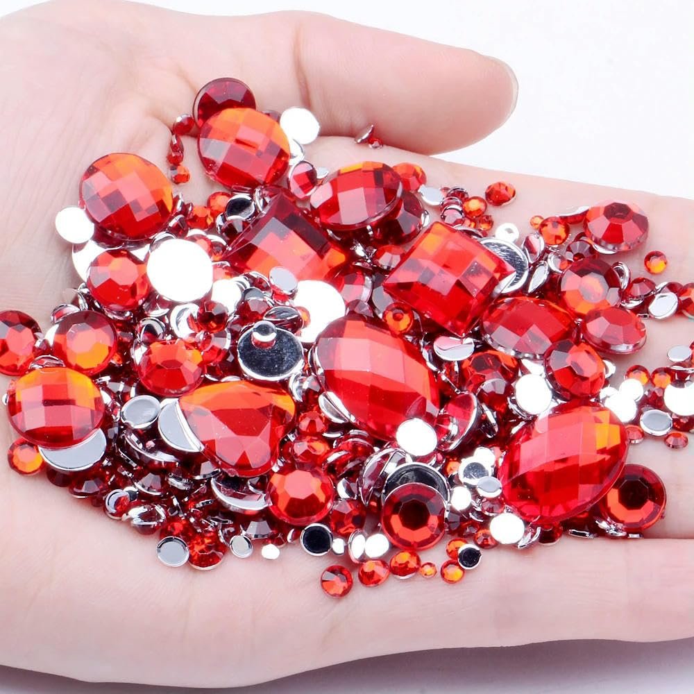 Стразы Круглые HOCEDO Микс Размеров Красные Акриловые Плоские Для Дизайна Ногтей, Свадебной Одежды, фото №2