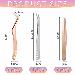 Пінцети для вій з гребінцем нержавіюча сталь 3 шт Rose Gold / Silver synthetic.ua - Фото 1