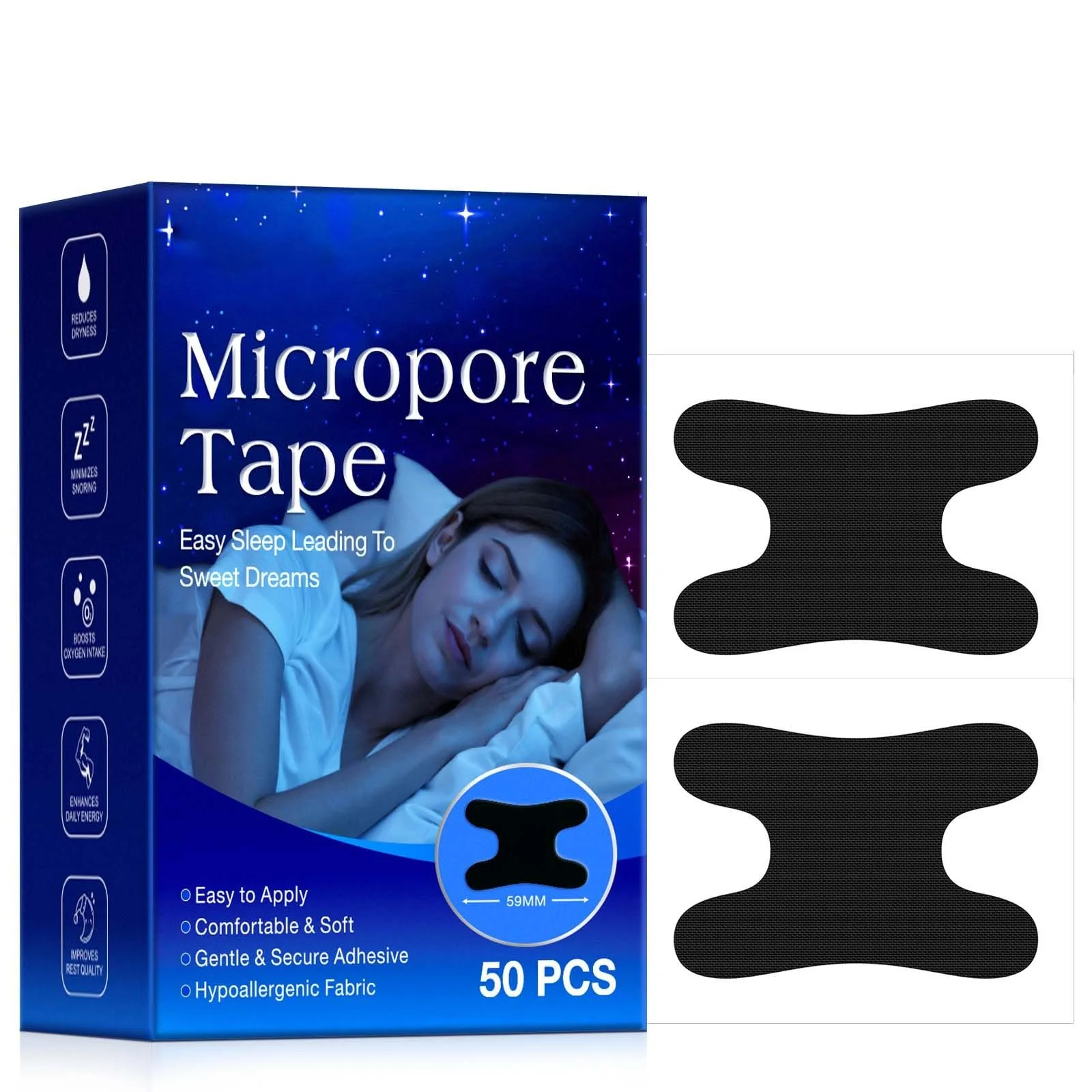 Лента для рта 50 Prozent Для сна и уменьшения храпа Эластичный дизайн, фото №1