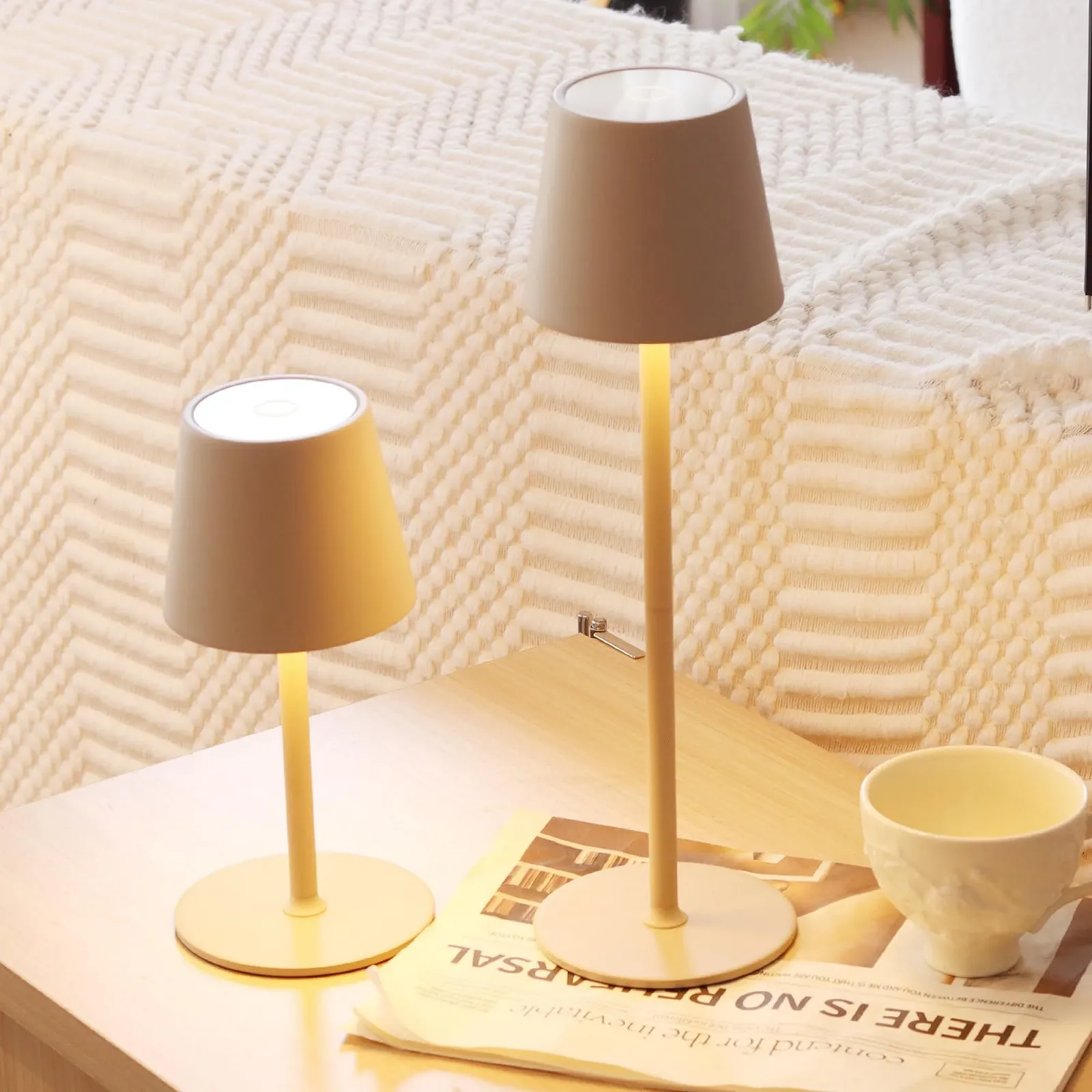 Настільні лампи 2 шт. LED акумуляторні сенсорні димовані 5200 mAh IP54 Бежеві, фото №6