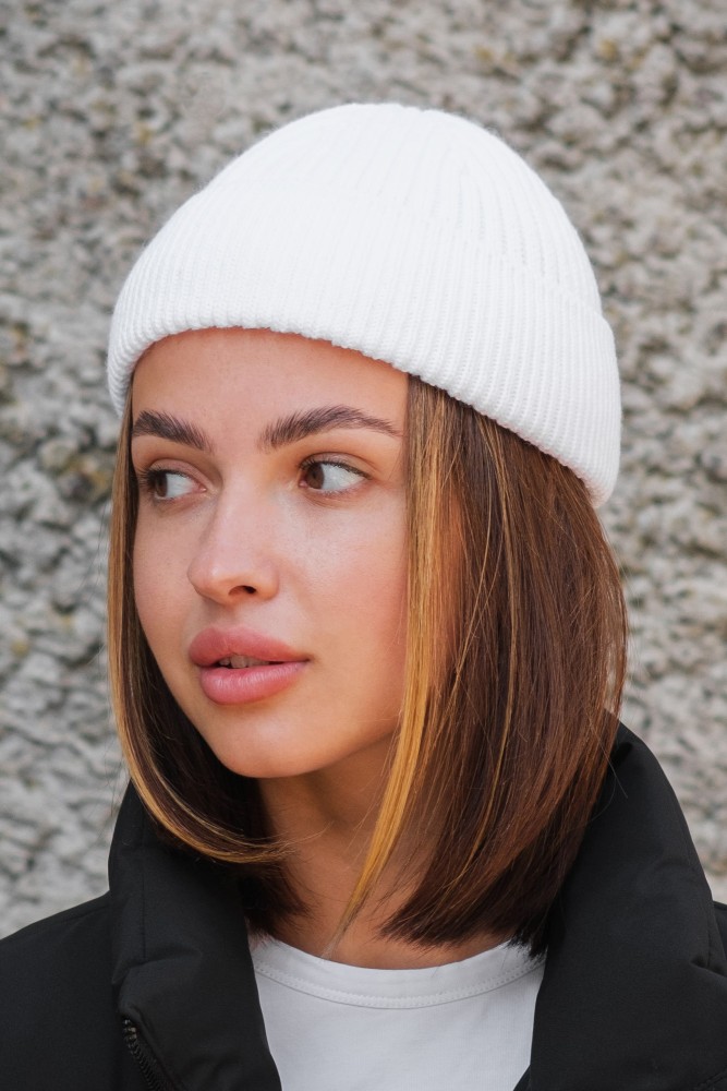 Утеплена трикотажна шапка біні докер на флісі Without Gvido white, фото №5