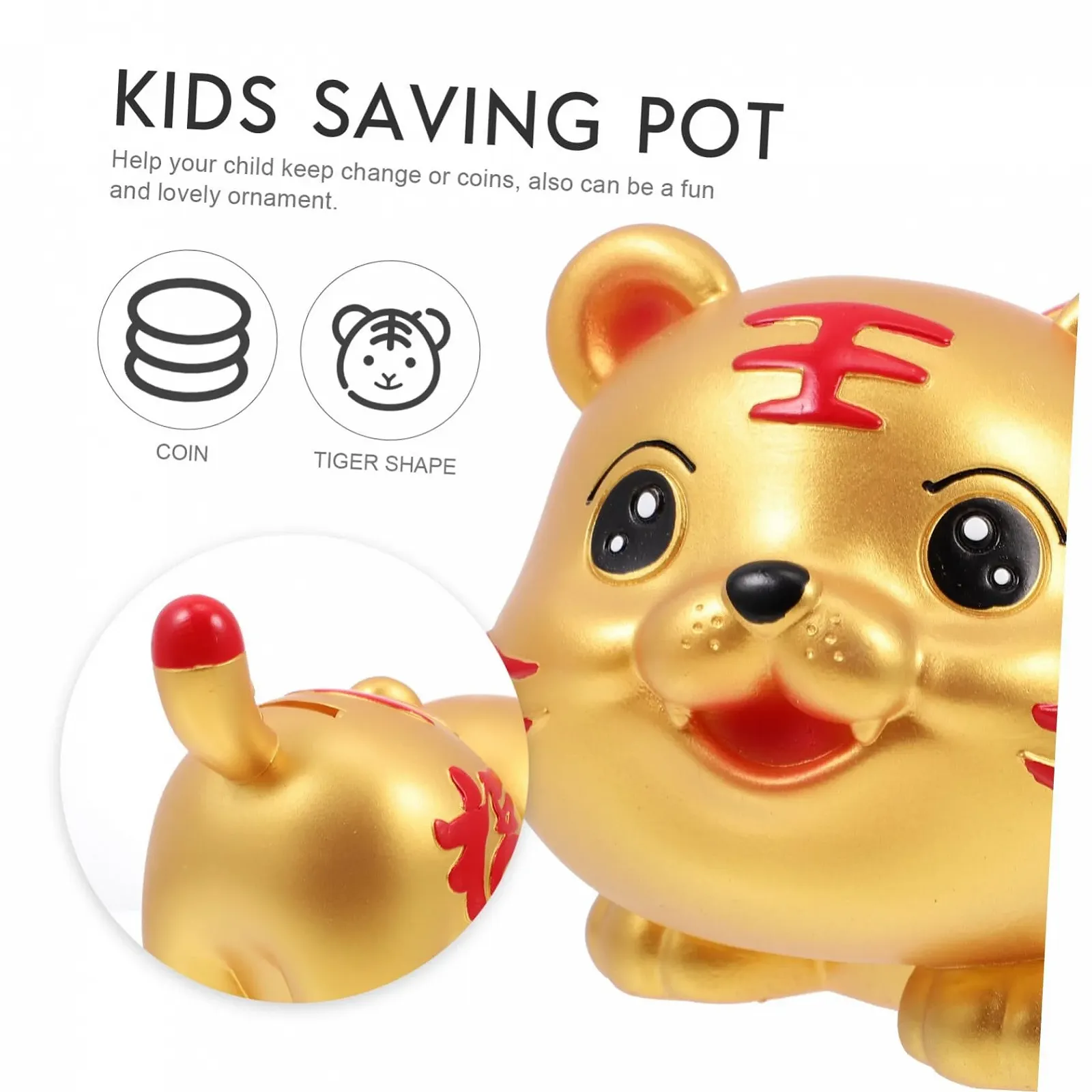 Копилка VICASKY Тигр Небьющаяся Золотистая для детской комнаты, фото №9