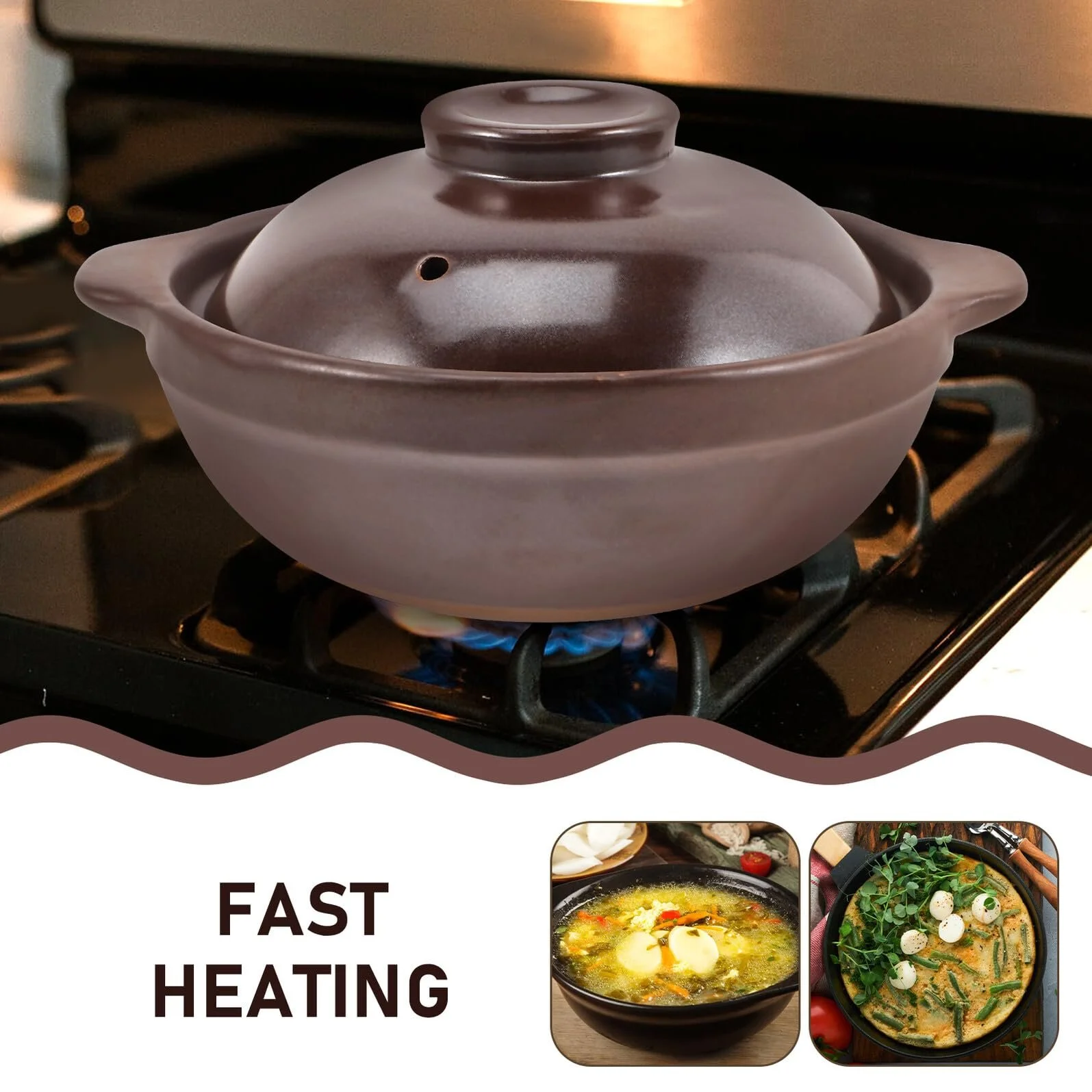 Горшок керамический малый с крышкой Многофункциональный глиняный горшок для риса пасты и супов Антипригарный с пароотводом, фото №3 Горшок керамический малый с крышкой Многофункциональный глиняный горшок для риса пасты и супов Антипригарный с пароотводом, фото №3