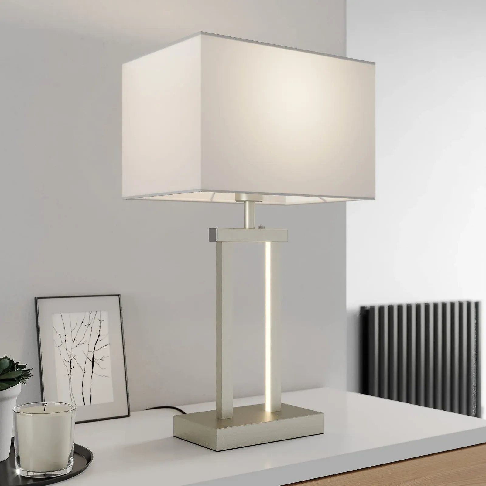 Настільна лампа Lindby LED Dimmable Fabric Shade White, фото №3