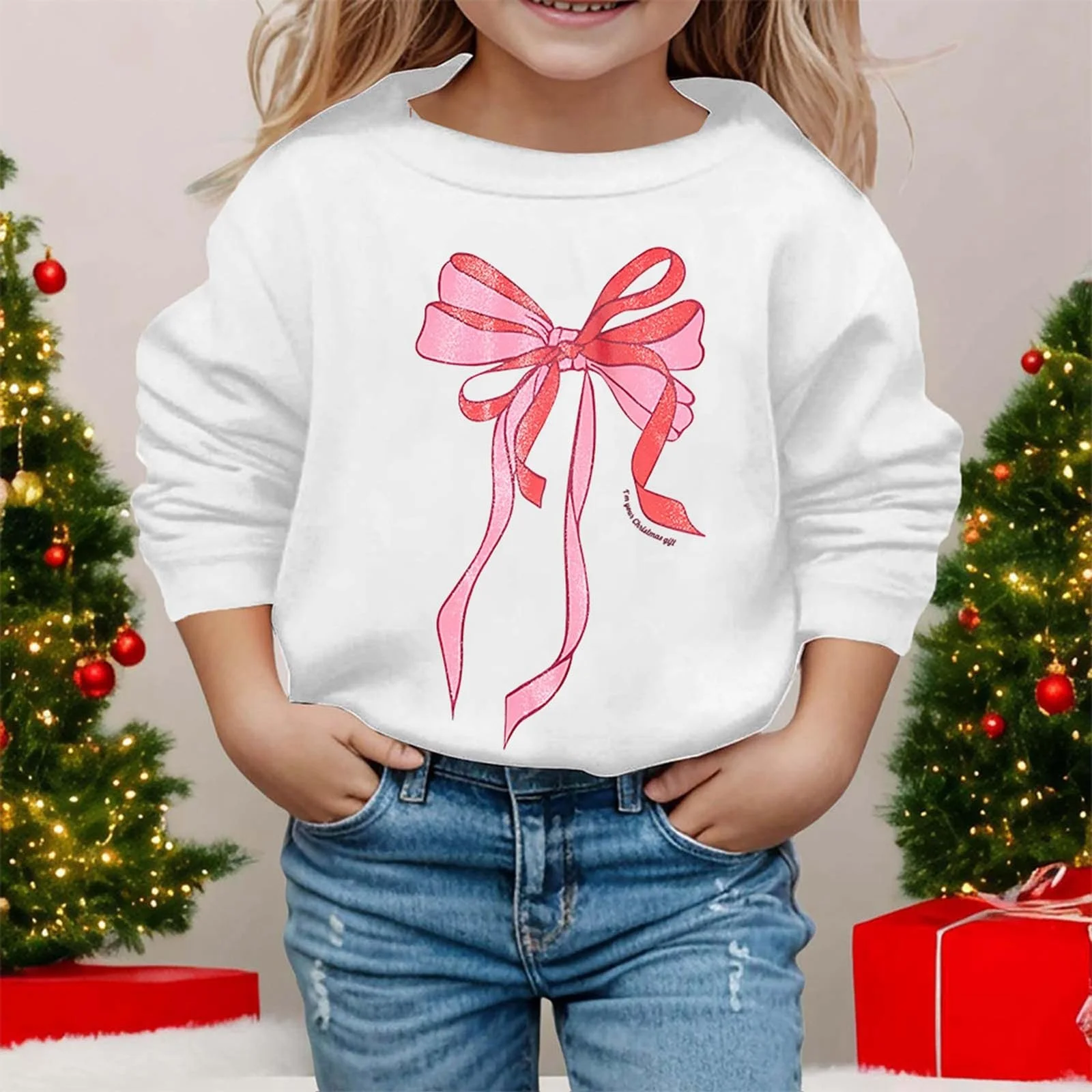 Толстовка для девочек с капюшоном, длинными рукавами и принтом банта без головы, фото №3