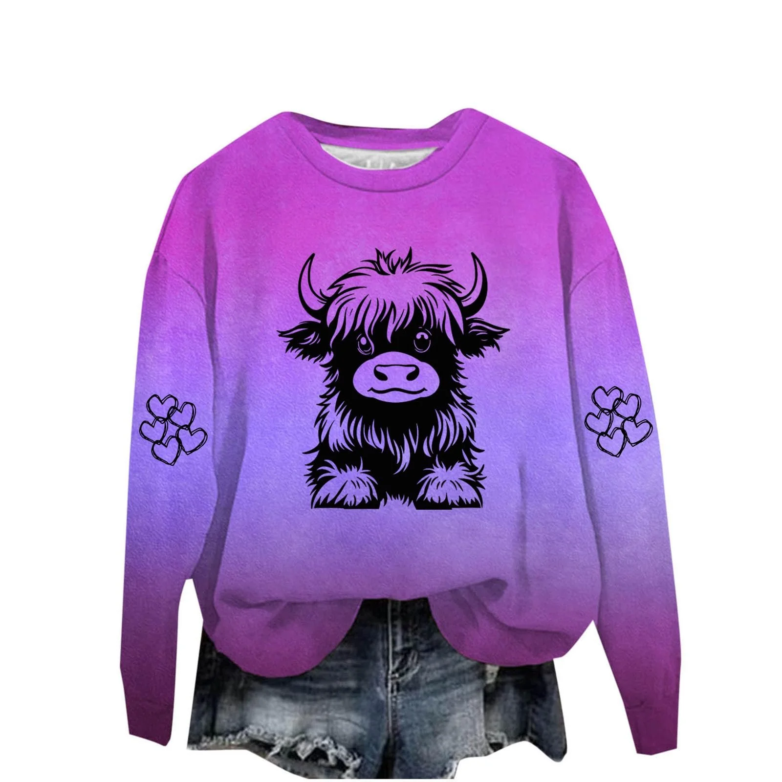 Пуловер Komiseup Basic Круглый вырез Корова Узор Длинный рукав Свитшот M, фото №1