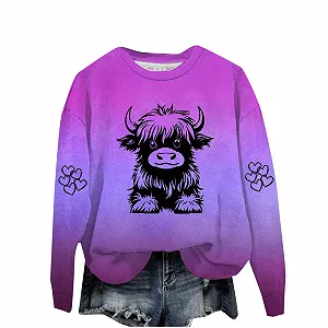 Пуловер Komiseup Basic Круглый вырез Корова Узор Длинный рукав Свитшот M - Фото 1