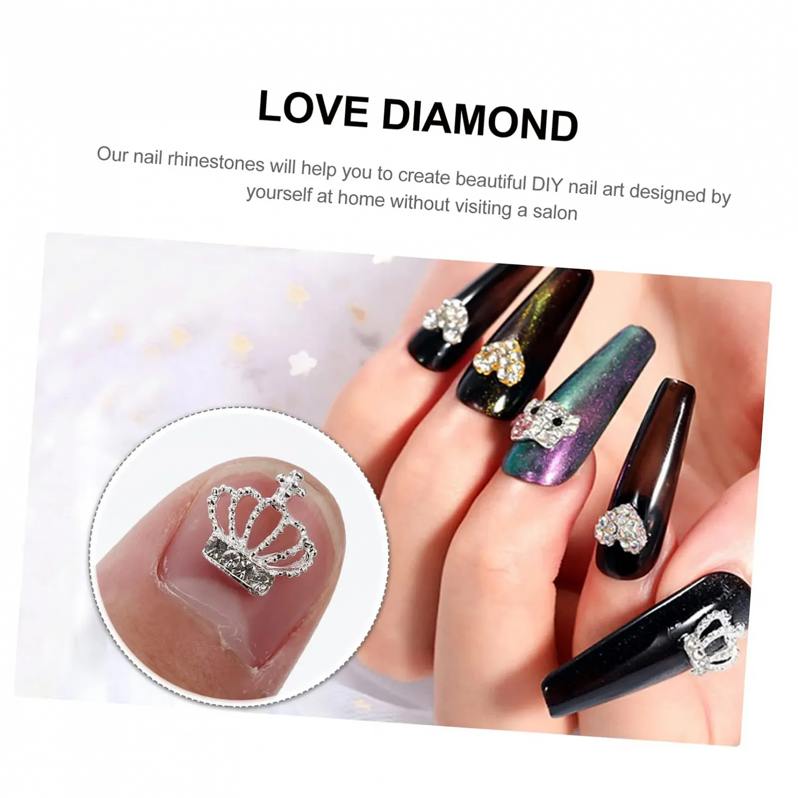 Стразы для ногтей Сердце Housoutil 30 шт Серебристый, фото №2