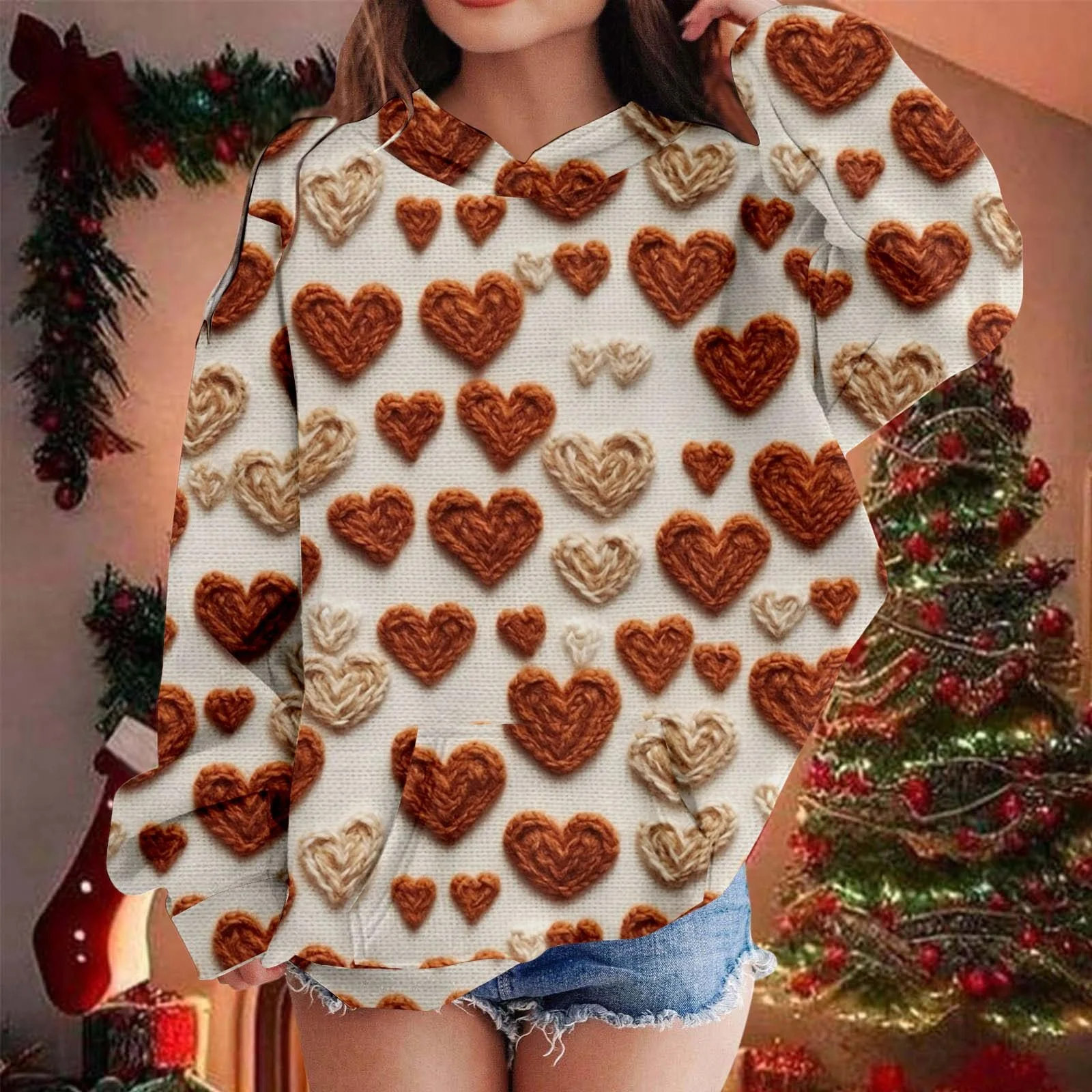 Худи Девочки 134 - Рождественская толстовка с оленем для средних и E цветная толстовка с длинными рукавами, фото №3