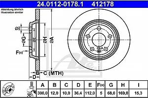 Тормозной диск ATE 24.0112-0178.1 для VAG, задняя ось - Фото 1