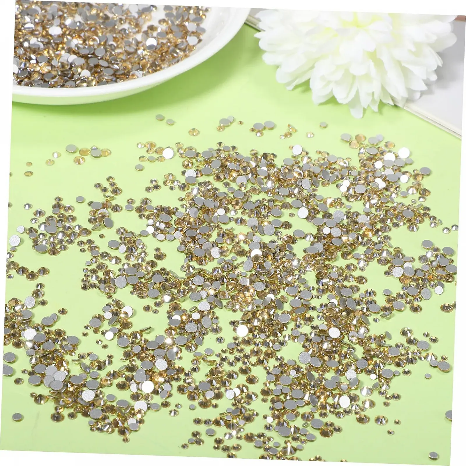 Стразы для ногтей minkissy Плоские круглые стеклянные кристаллы Стразы для маникюра и рукоделия, фото №5