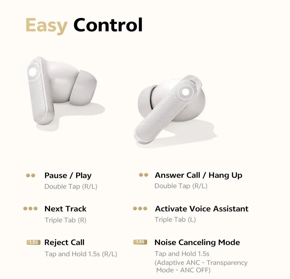 Наушники QCY Buds ANC White -45dB BT5.4 Multipoint 6 микрофонов с AI, фото №13