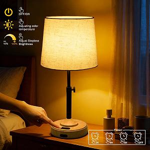 Настільна лампа бездротова сенсорна 2700 K - 5000 K з таймером та лляним абажуром комплект з 2 шт. synthetic.ua - Фото 1