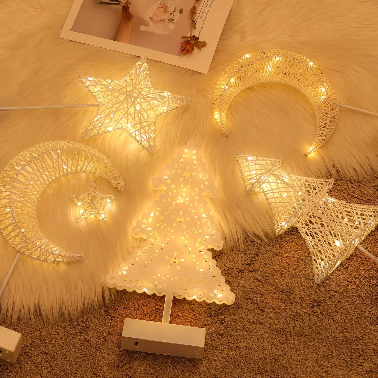 Настольная лампа Lewondr Star Shape LED На батарейках Пластиковое основание Теплый белый, фото №9