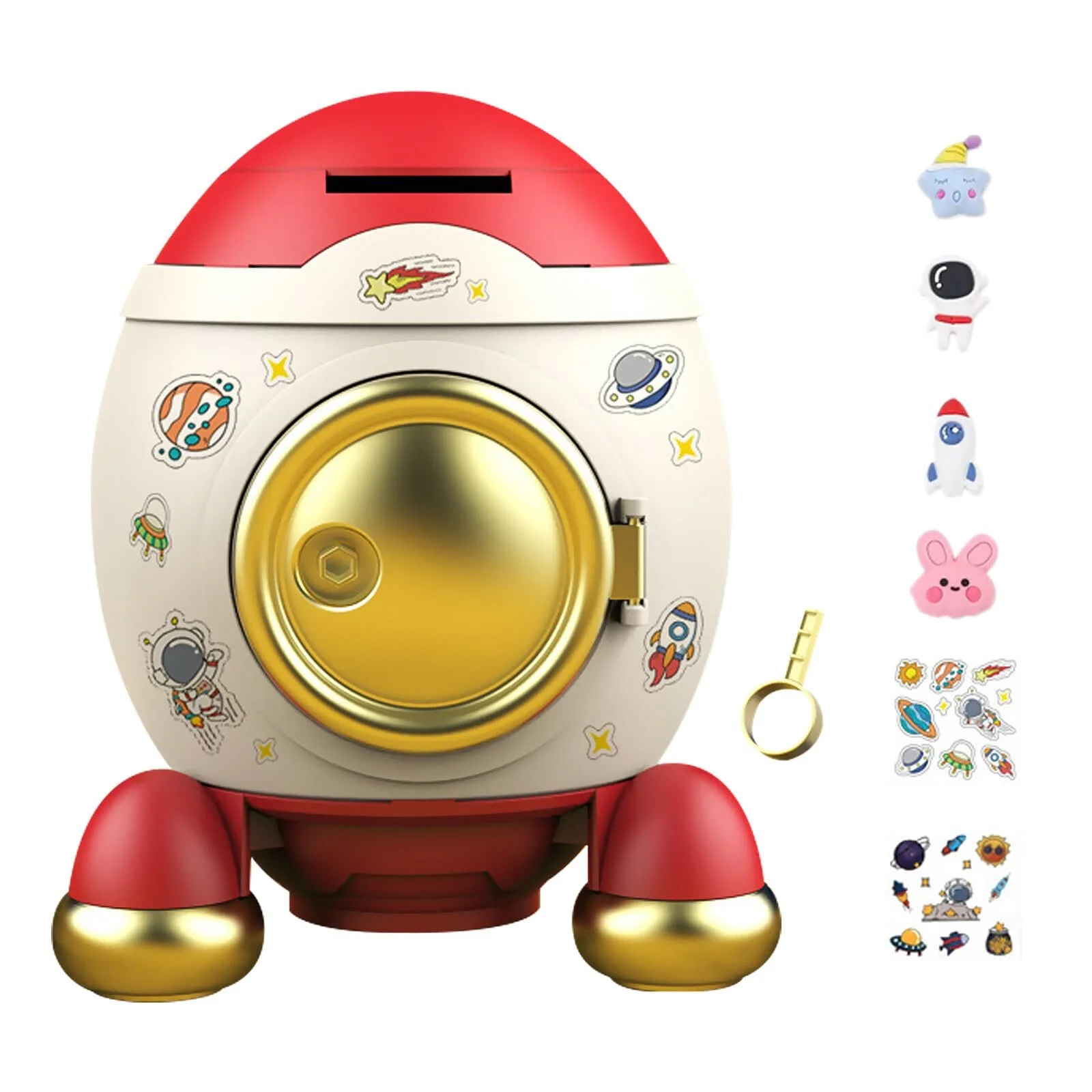 Скарбничка Rocket Astronaut Large Personalised з мультяшними наклейками та ключем, фото №1