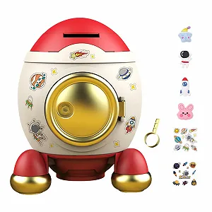 Скарбничка Rocket Astronaut Large Personalised з мультяшними наклейками та ключем - Фото 1