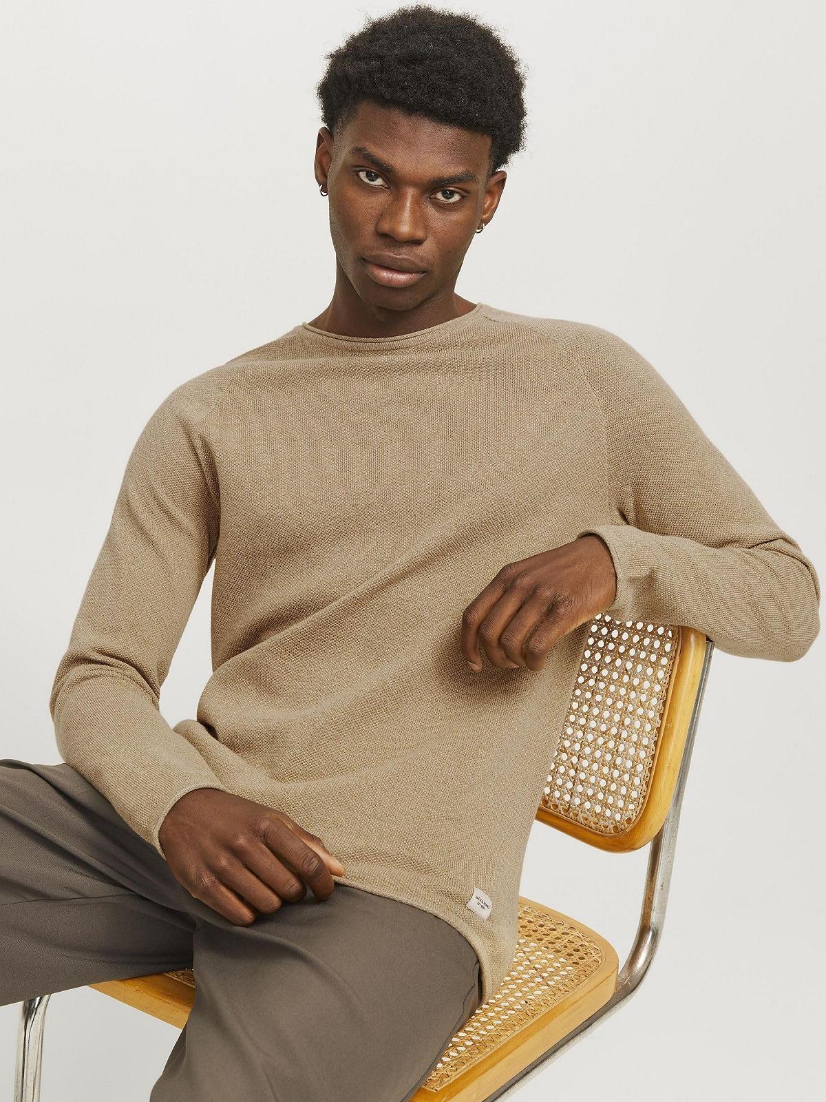 Вязаний пуловер JACK & JONES JJEHILL, чоловічий, з круглим вирізом, базова модель, з довгими рукавами, бавовняна сорочка, фото №7