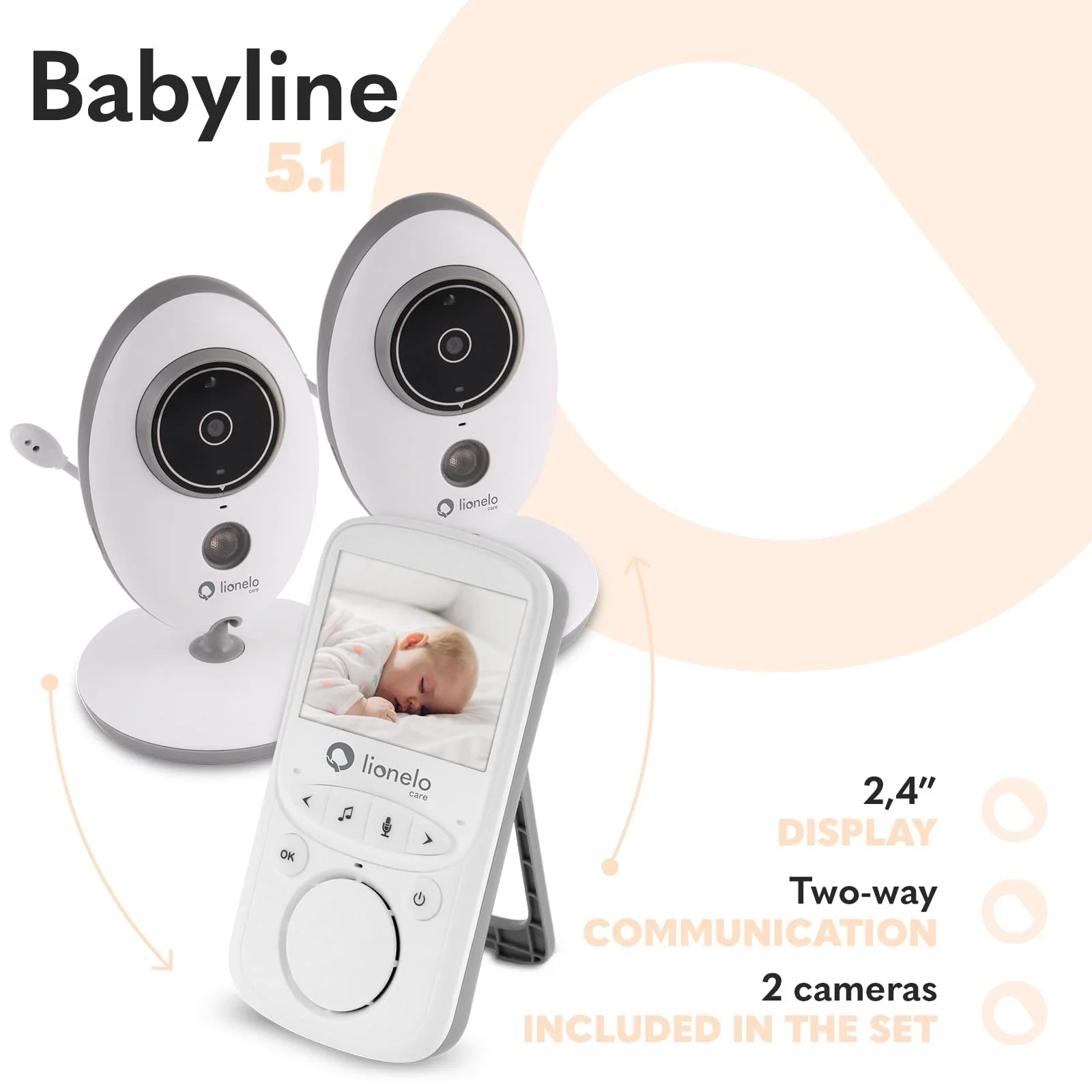 Відеоняня Lionelo Babyline 5.1 300 м 2 Cameras Night Mode VOX, фото №3 Відеоняня Lionelo Babyline 5.1 300 м 2 Cameras Night Mode VOX, фото №3