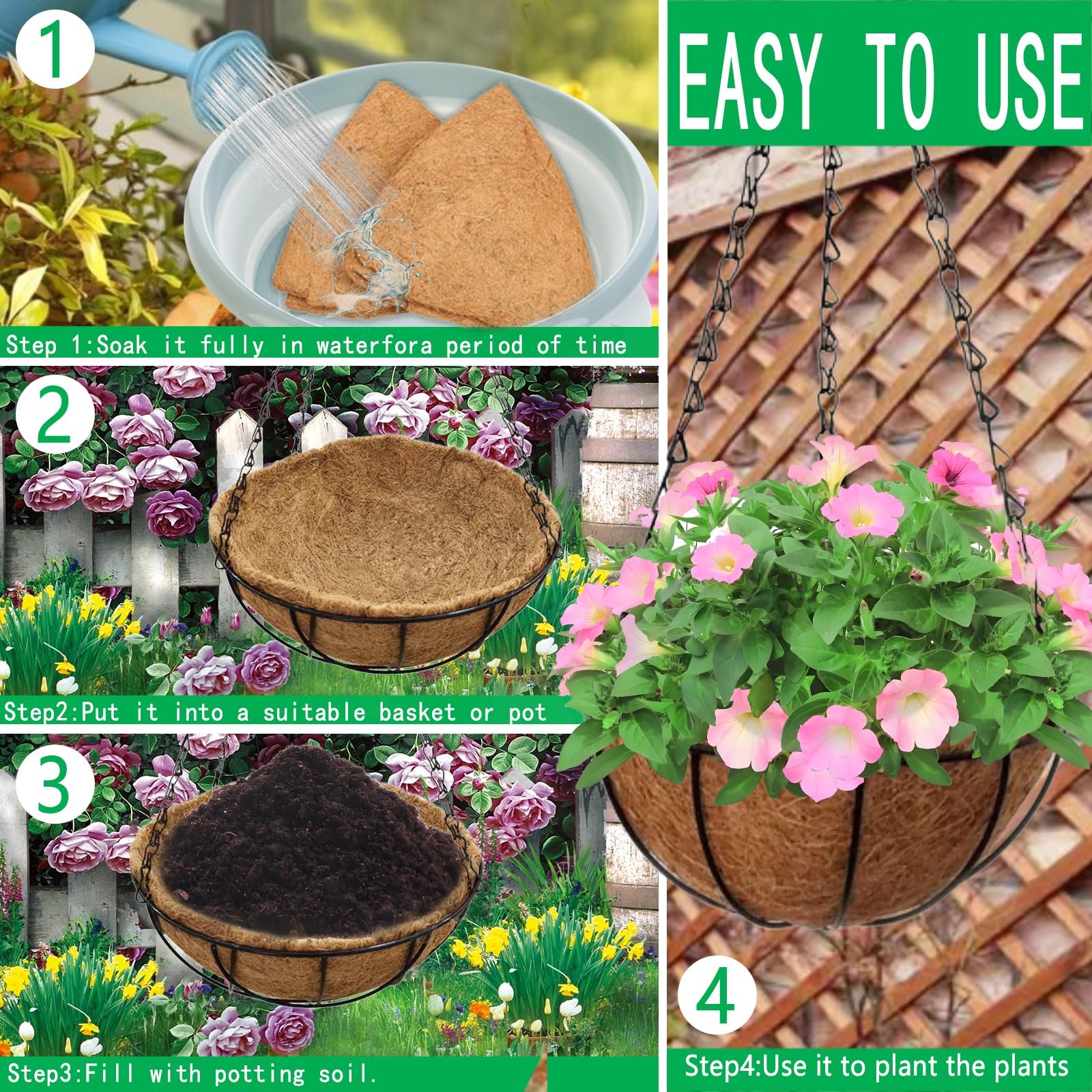 Вкладиші для підвісних кошиків з натурального кокосового волокна 3 шт 35,6 см, фото №4