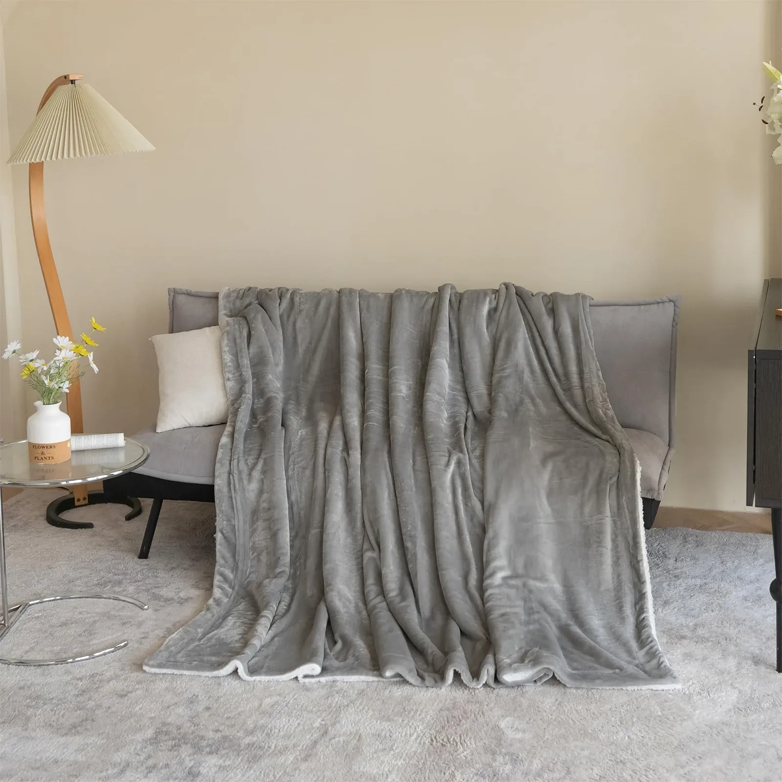 Плед Good Nite Флісовий Шерпа М'який Сірий, King, 200 x 230 см, фото №7