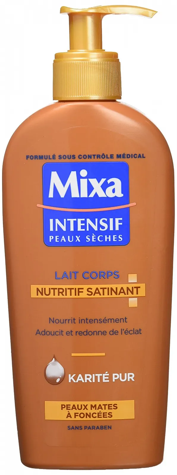 Молочко для тіла Mixa Intensif для сухої шкіри Satin, з маслом ши, для матової та темної шкіри, 250 мл, фото №1