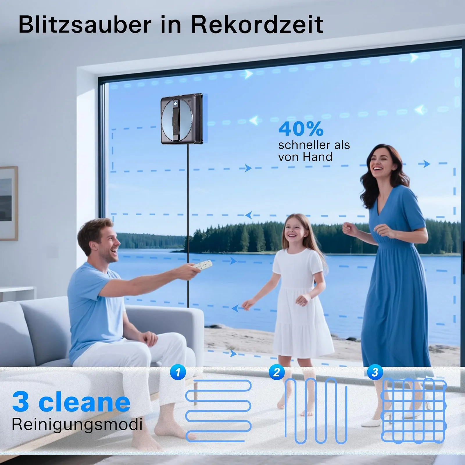 Робот для миття вікон Yeerain з дистанційним керуванням, 4 розпилювачі води, потужне всмоктування 5000 PA, 3 режими прибирання, інтелектуальне планування маршруту, виявлення країв, 10 серветок для прибирання, фото №6 Робот для миття вікон Yeerain з дистанційним керуванням, 4 розпилювачі води, потужне всмоктування 5000 PA, 3 режими прибирання, інтелектуальне планування маршруту, виявлення країв, 10 серветок для прибирання, фото №6